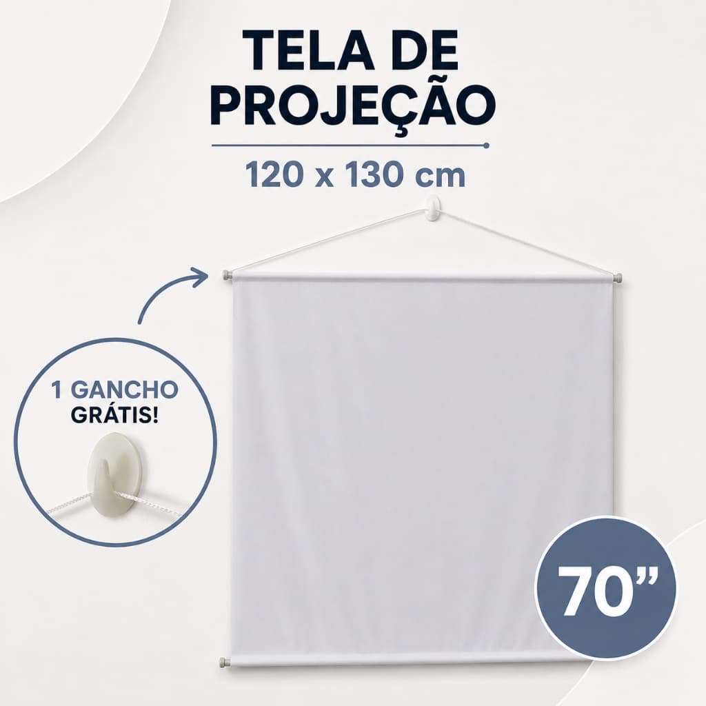 Tela Projetor 70 Polegadas 120x130cm C/ Corda Gancho Grátis