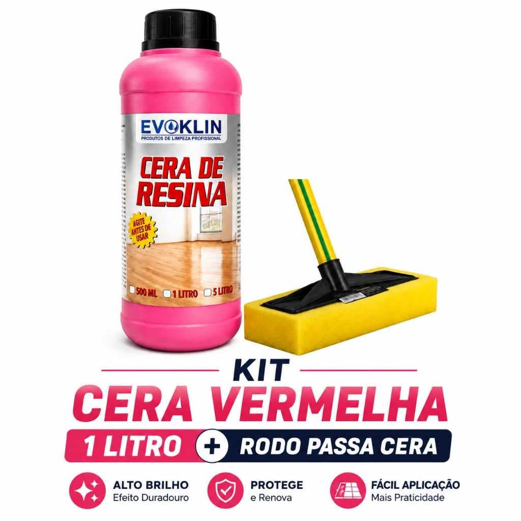 Kit Cera Para Piso Vermelho + Rodo Aplicador Protege E Dá Brilho Cera De Resina