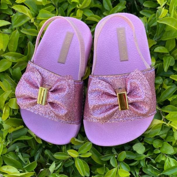 Chinelo Slide pala Glitter Menina Infantil Tendência Super Leve E Confortável detalhe flor