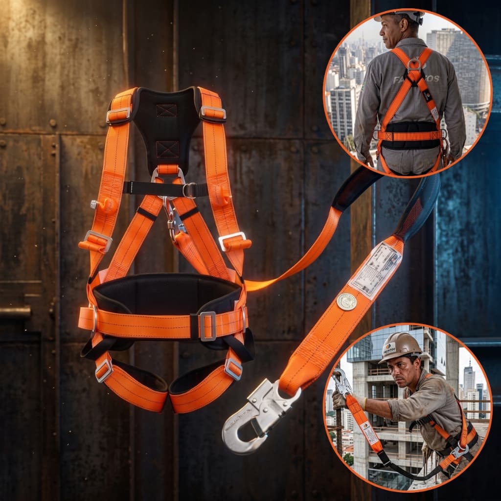 Cinto Paraquedista Com Talabarte de Posicionamento Segurança Trabalho em Altura Cinturão Ajustável Kit Normas ABNT NBR