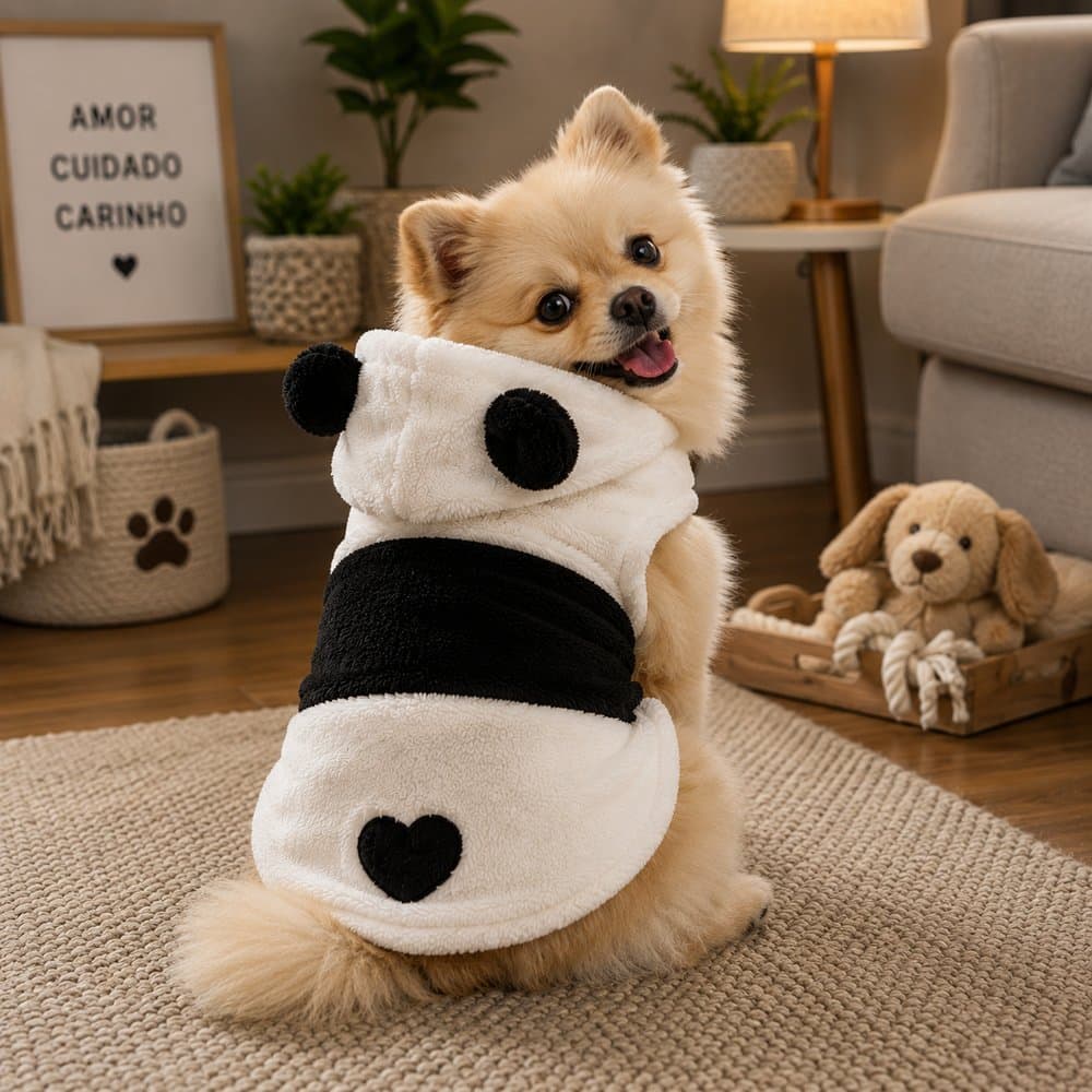 Roupa para Pet Panda Branco – Fantasia Fofa e Confortável para Cães e Gatos acessórios para pet