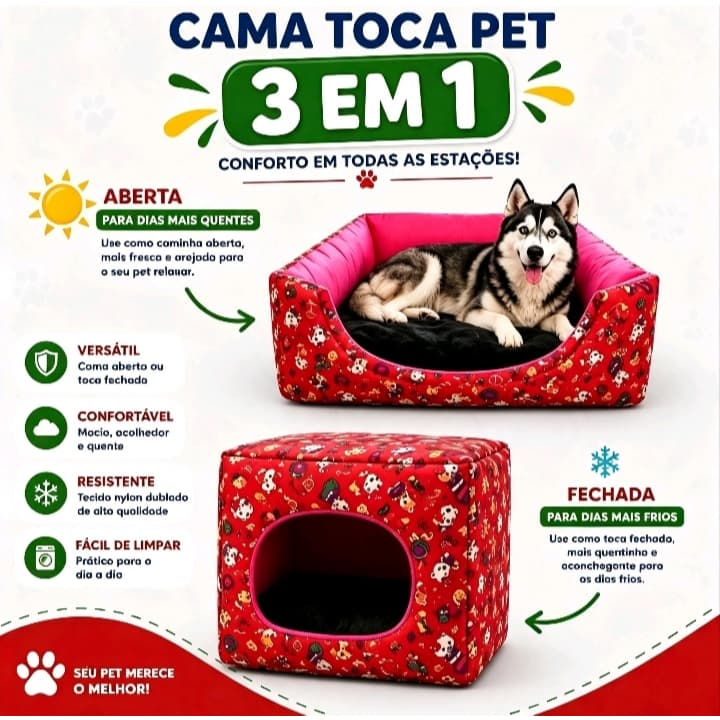 Cama para cachorro/gato toca 3 em 1 pet animal estimação toquinha colchonete confortável MACIO
