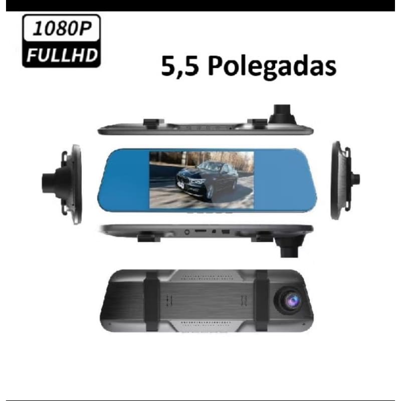 Espelho Retrovisor com Câmera Frontal e Câmera de Ré HD