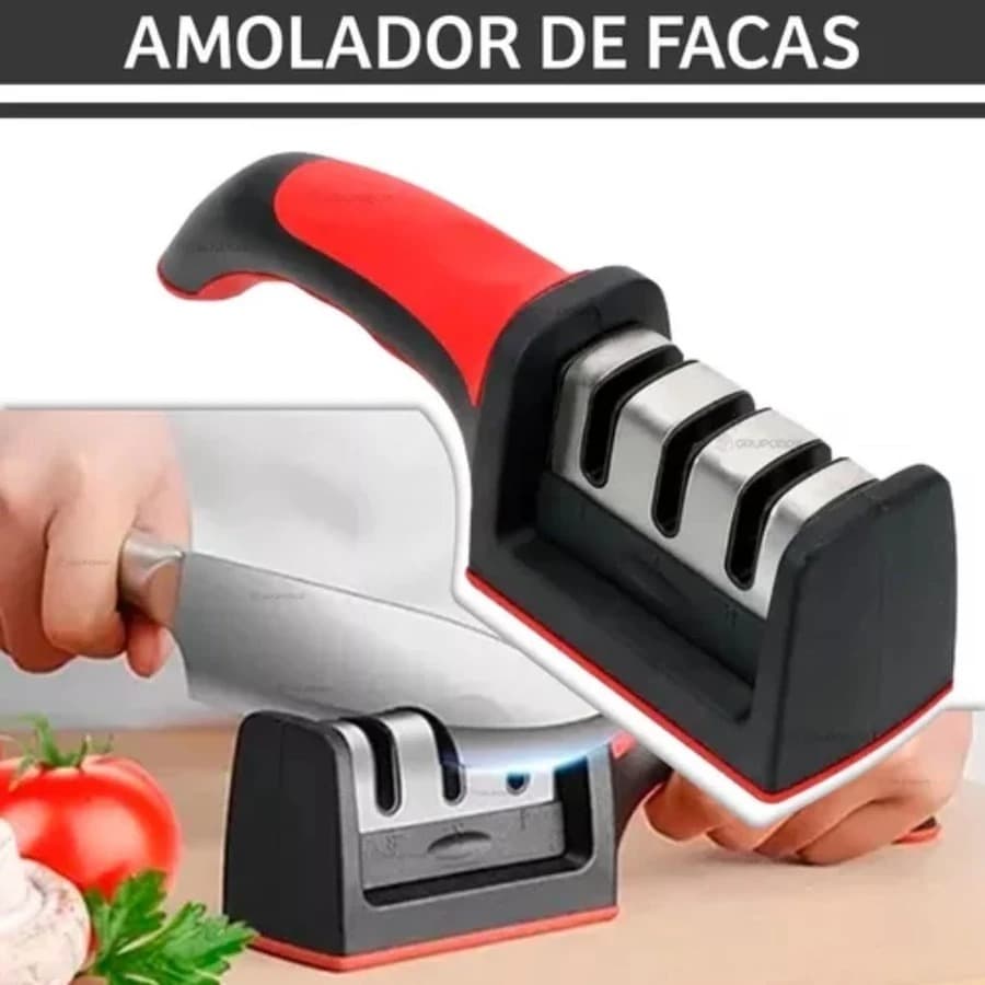 Amolador Afiador De Facas Em Aço Inox Com 3 Afiadores