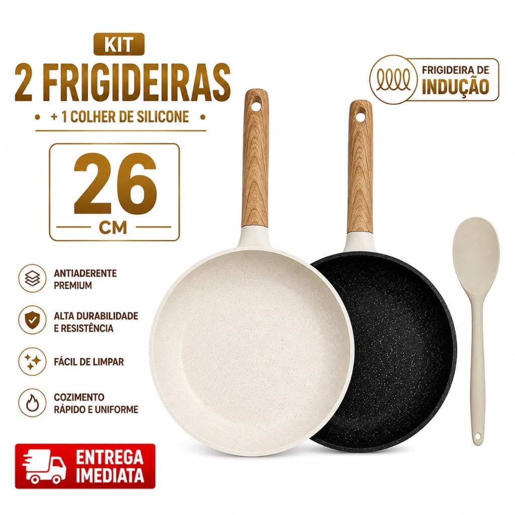 Kit 2 Frigideira 26cm Antiaderente Indução Cerâmica branca ou Preta Não Precisa de Óleo Não Gruda