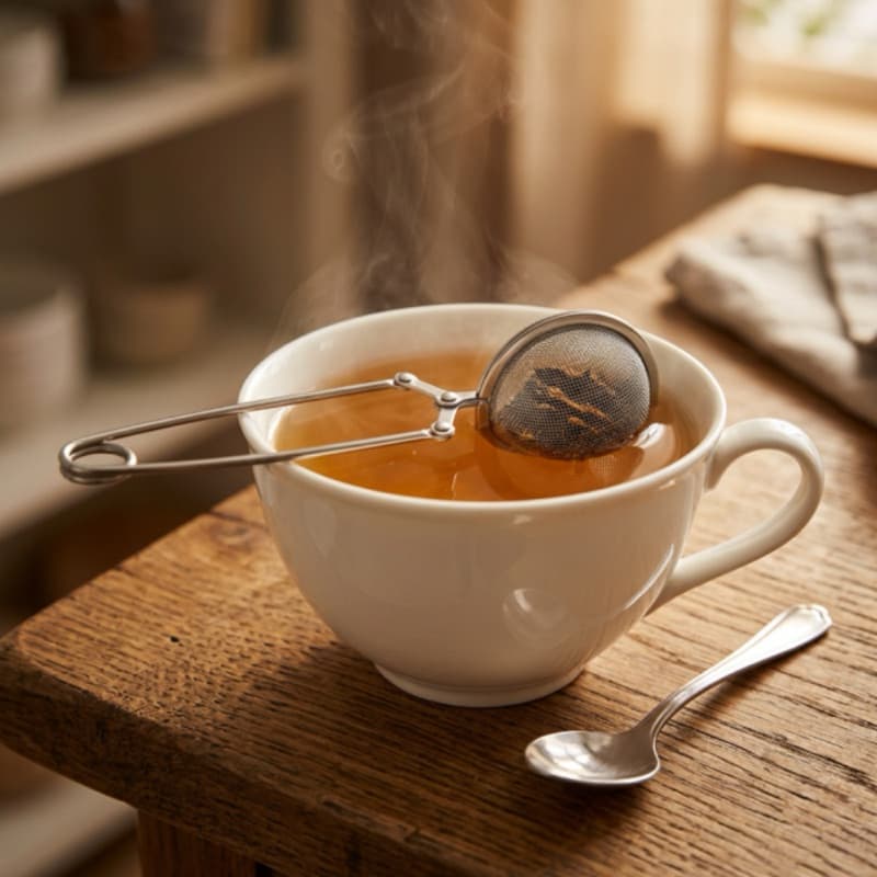 Infusor Tipo pinça em aço inox Com Cabo Auxiliar para Chás Ervas Natural