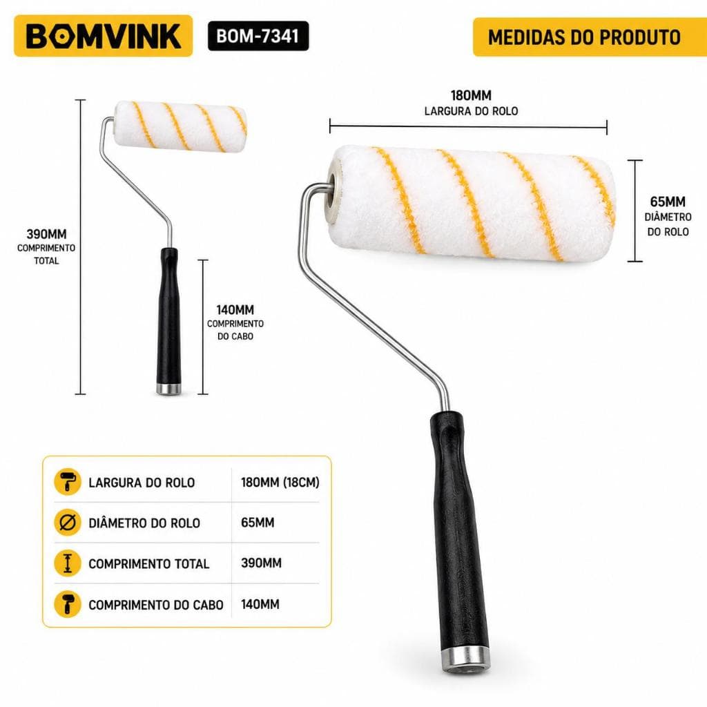 Rolo Pintura Lã Baixa 18cm Parede Cabo Ergonômico Profissional top