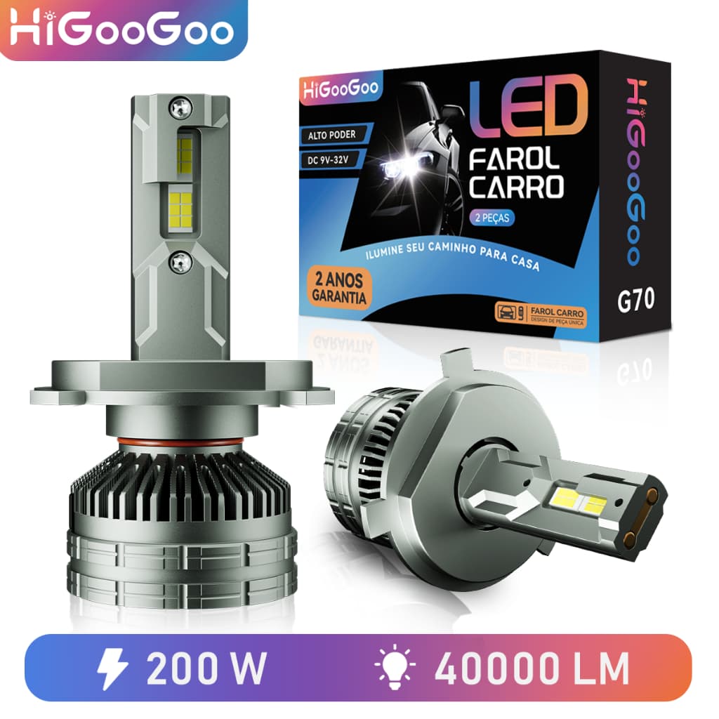 HiGooGoo G70 Par Lâmpada LED Farol Carro 40000LM 200W 6500K 9V-32V H1 H3 H4 H7 H11 H27 9005 9006