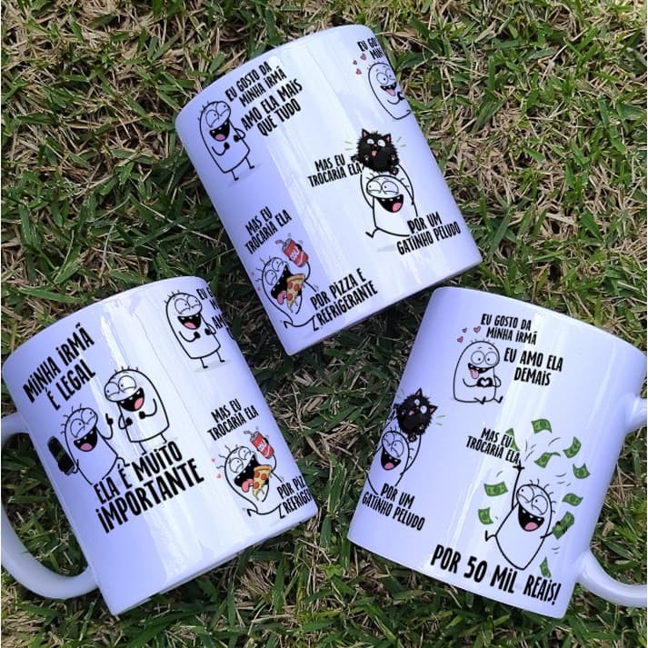 CANECA FLORK MINHA IRMÃ É LEGAL, MAS EU TROCARIA ELA POR PIZZA E REFRIGERANTE, CANECA ENGRAÇADA - AMOR DE IRMÃS