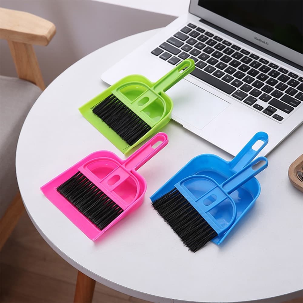 Kit Mini Vassoura Pá Para Limpeza Teclados Escritório Espaços Pequenos Compactos Armários Prateleiras Coloridas