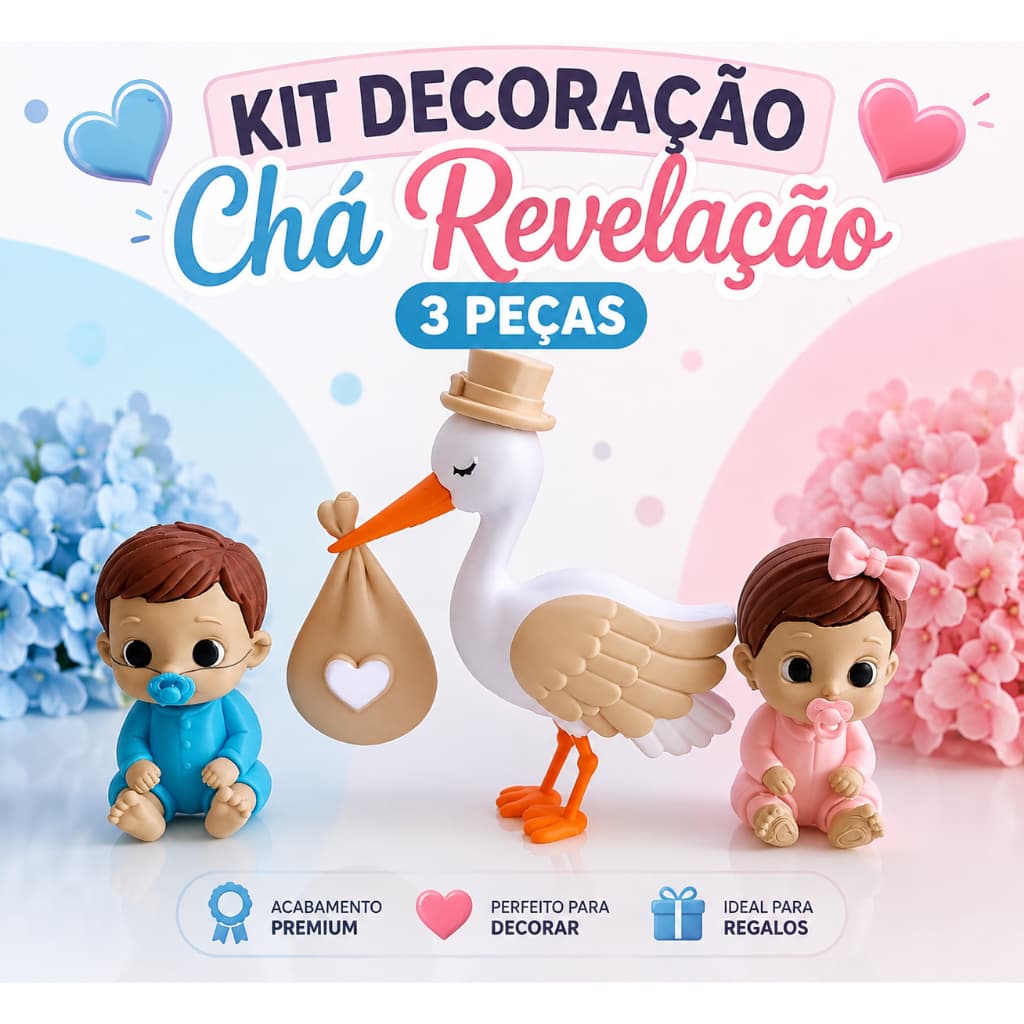 Kit 3 peças Chá revelação/Menino ou Menina Cegonha