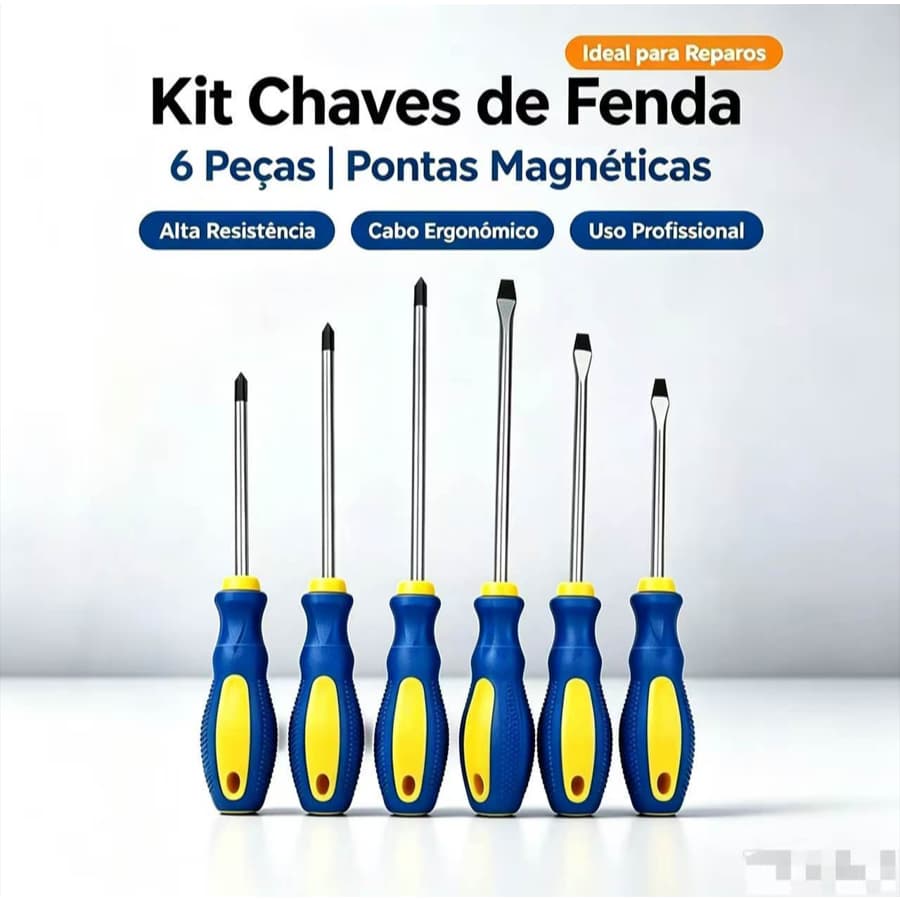 Jogo De Chaves De Fenda E Philips Com 6/4 Peças em Aço - Cabo emborrachado e pontas imantadas