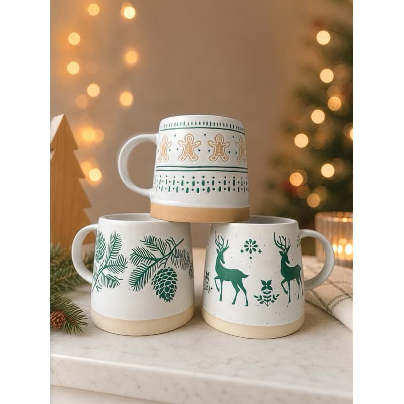 Caneca 450ml de Natal em Ceramica Fosca Canecas Minimalista De Natal