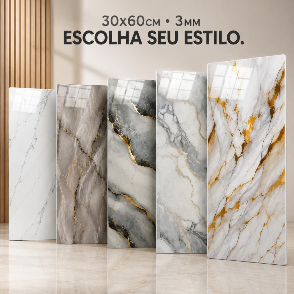 Kit 4 Placas Adesivas Parede 30x60cm Autoadesivo Marmorizado Decorativo Dcarte