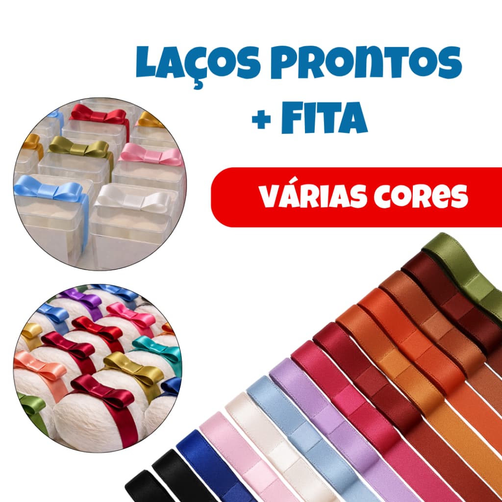 Laços Prontos de 5cm + Fita Laço para Caixinha Acrílica Acetato Lembrancinha de Aniversário Batizado