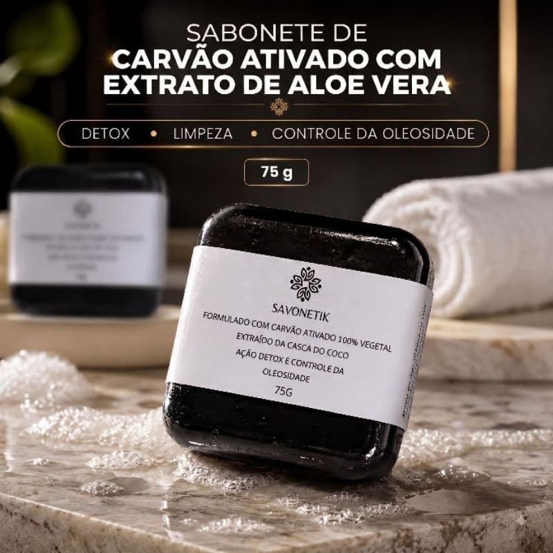 Sabonete Facial Carvão Ativado Com Extrato de Aloe Vera Limpeza Profunda e Controle de Oleosidade 75g