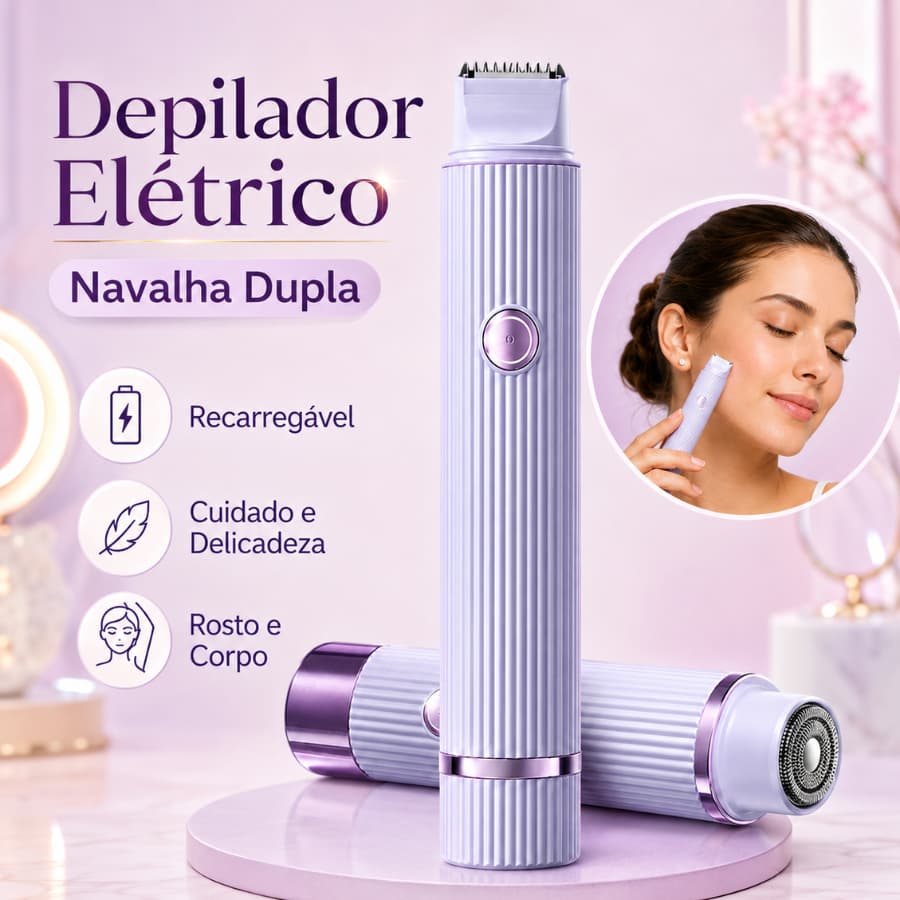 Depilador elétrico com navalha dupla cuidado e delicadeza com sua pele, Recarregável.