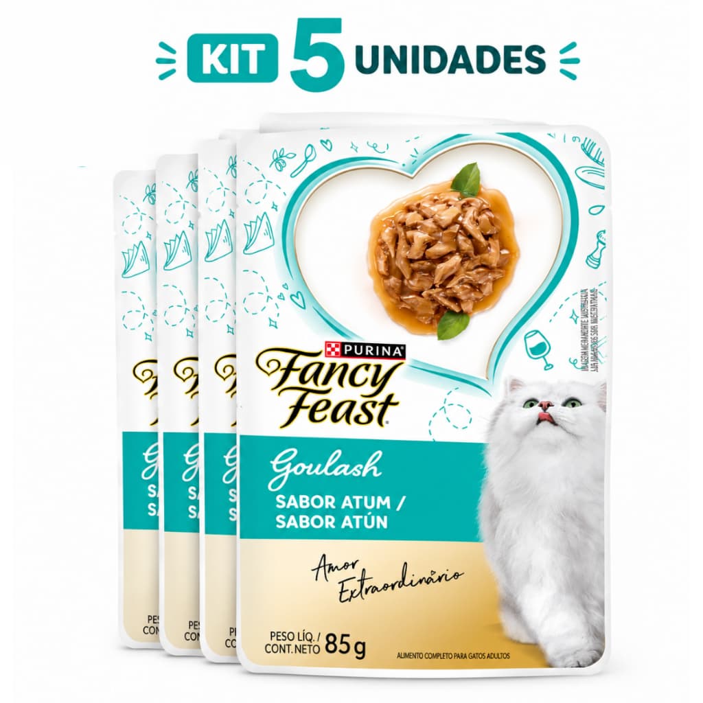 Kit 5 Fancy Feast Sachê Goulash Sabor Atum Para Gatos 85g