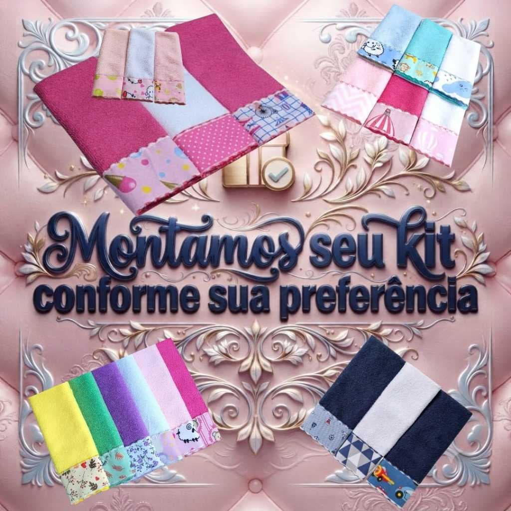 Toalhinhas Babete Algodão Misto Uso Boca ou Ombro Kits Com 03 e Kits Com 06 Unidades Com Cores e Estampas Variadas