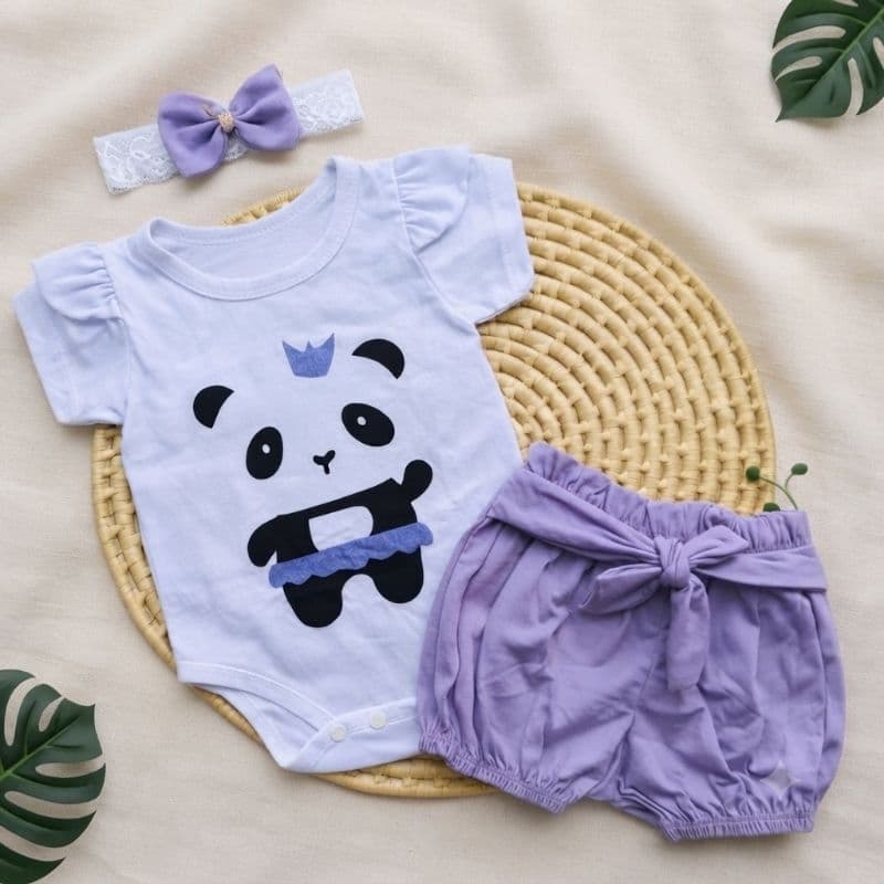 Conjunto Romper Body de Bebê Menina Temático Verão Pandinha Panda Fofo Tam unico