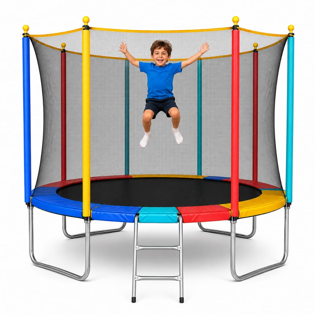 Cama Elástica Infantil 2,44M Pula Pula Escada Trampolim Rede de Proteção Colorida Casa Aréa Externa Presente