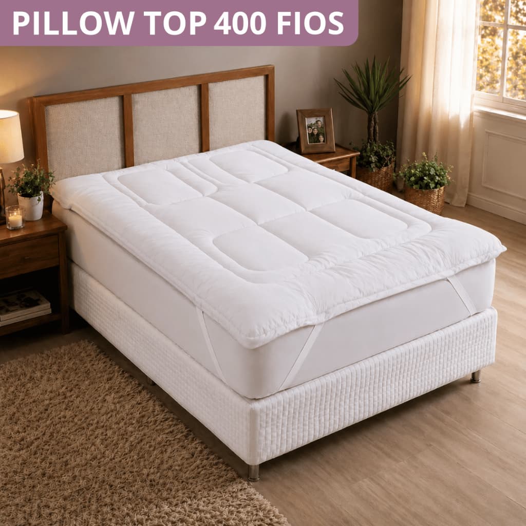 Pillow Top Casal 400 Fios 6cm Grosso  Solteiro Casal Queen e King Extra Maciez Anti Alérgico