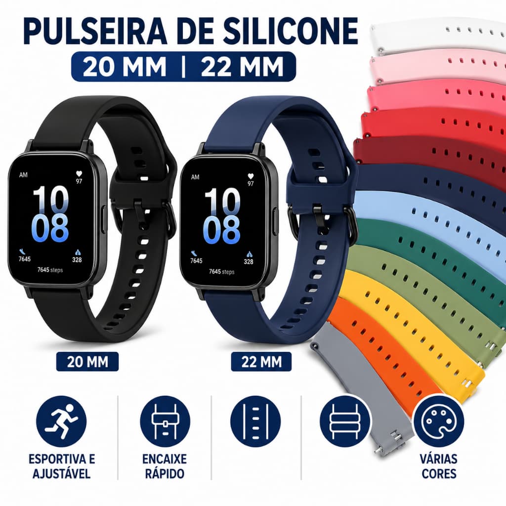 Pulseira Silicone 20mm 22mm para Redmi Watch 5 Active Lite Amazfit Bip Bip Lite Bip S T