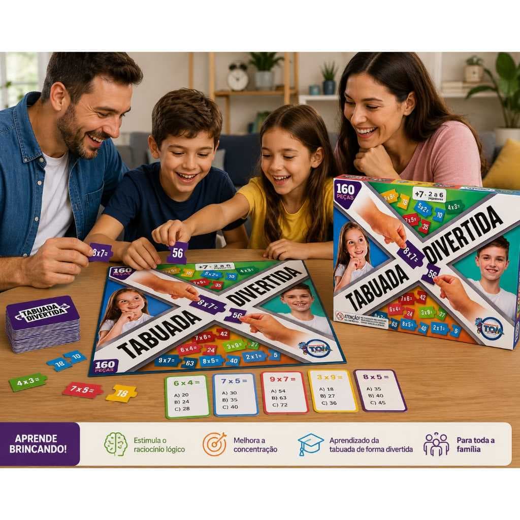 Jogo de Tabuleiro Tabuada Divertida 160 Peças Brinquedo Educativo Infantil Jogo de Matemática Raciocino Lógico