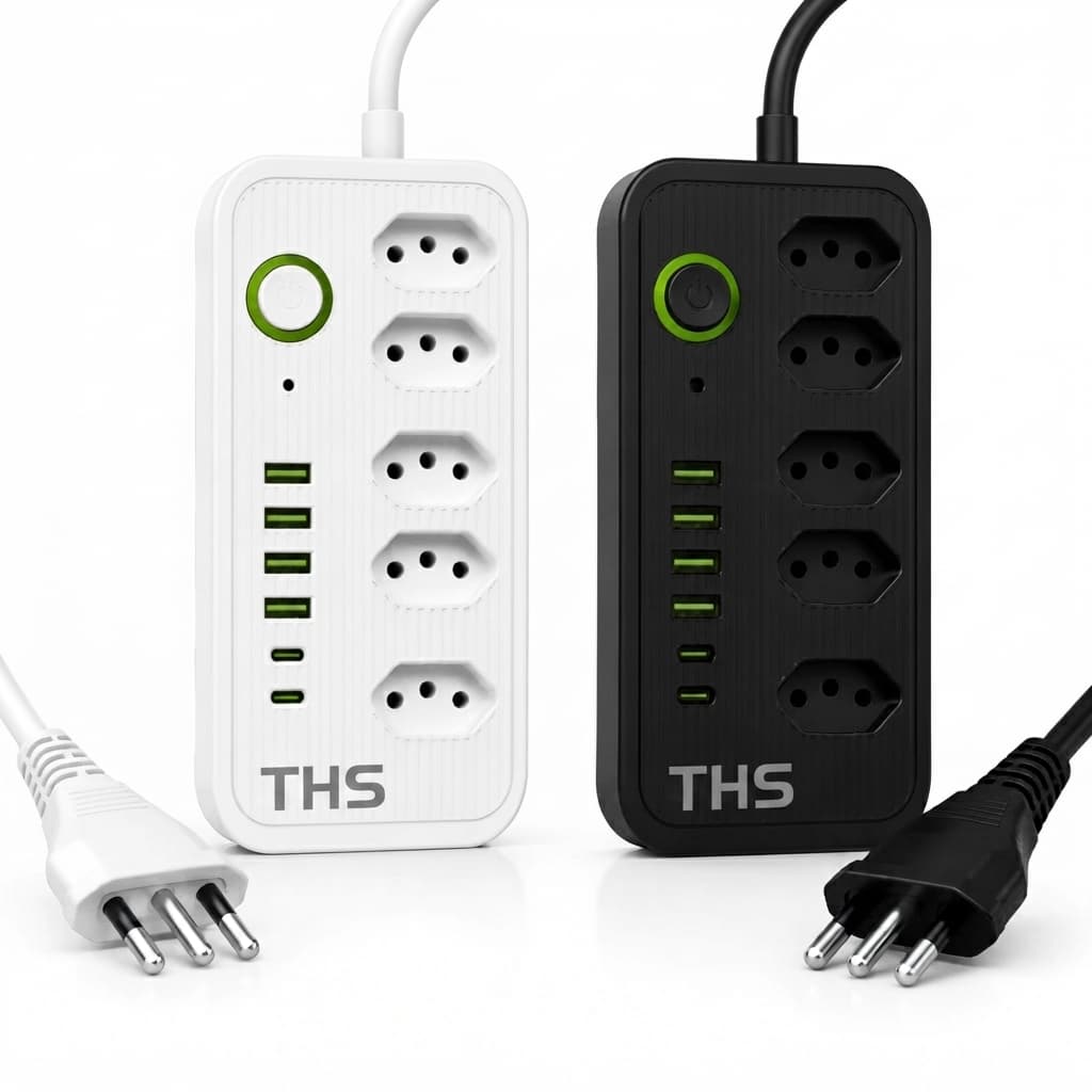 Extensão de Tomada Filtro de Linha Bivolt de 5 Tomadas + 4 Portas USB + 2 USB-C