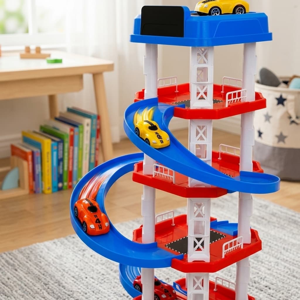 Rampa Pista De Carros Infantil 5 Andares Brinquedo Montavel 62 Pecas Carros