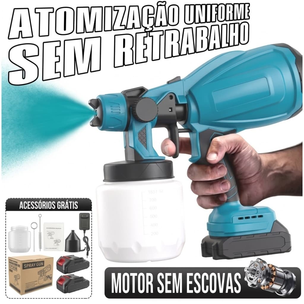 Pistola de pintura recarregável 48V 2 baterias Pulverizador de tinta profissional 800ml