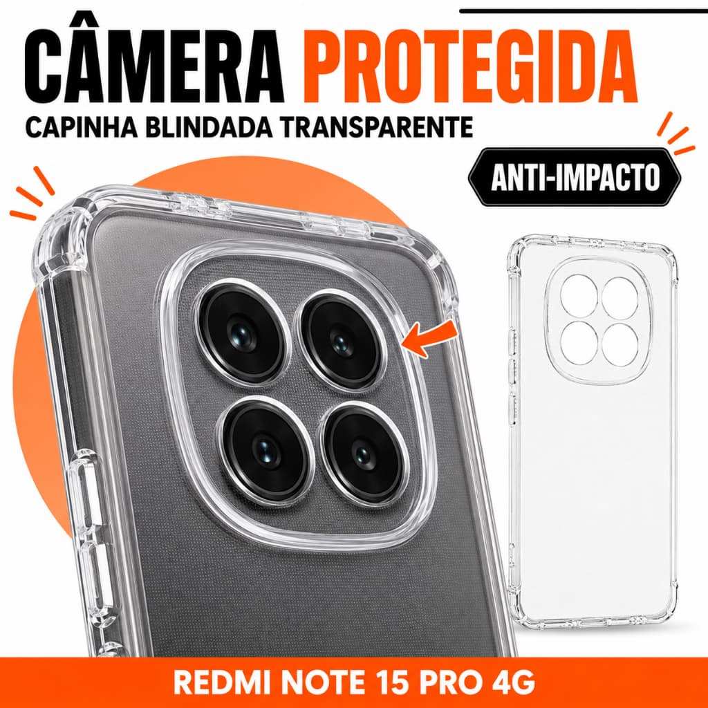 Case Capa Redmi Note 15 Pro 4G Capinha Anti Impacto Proteção na Câmera Encaixe Perfeito Transparente