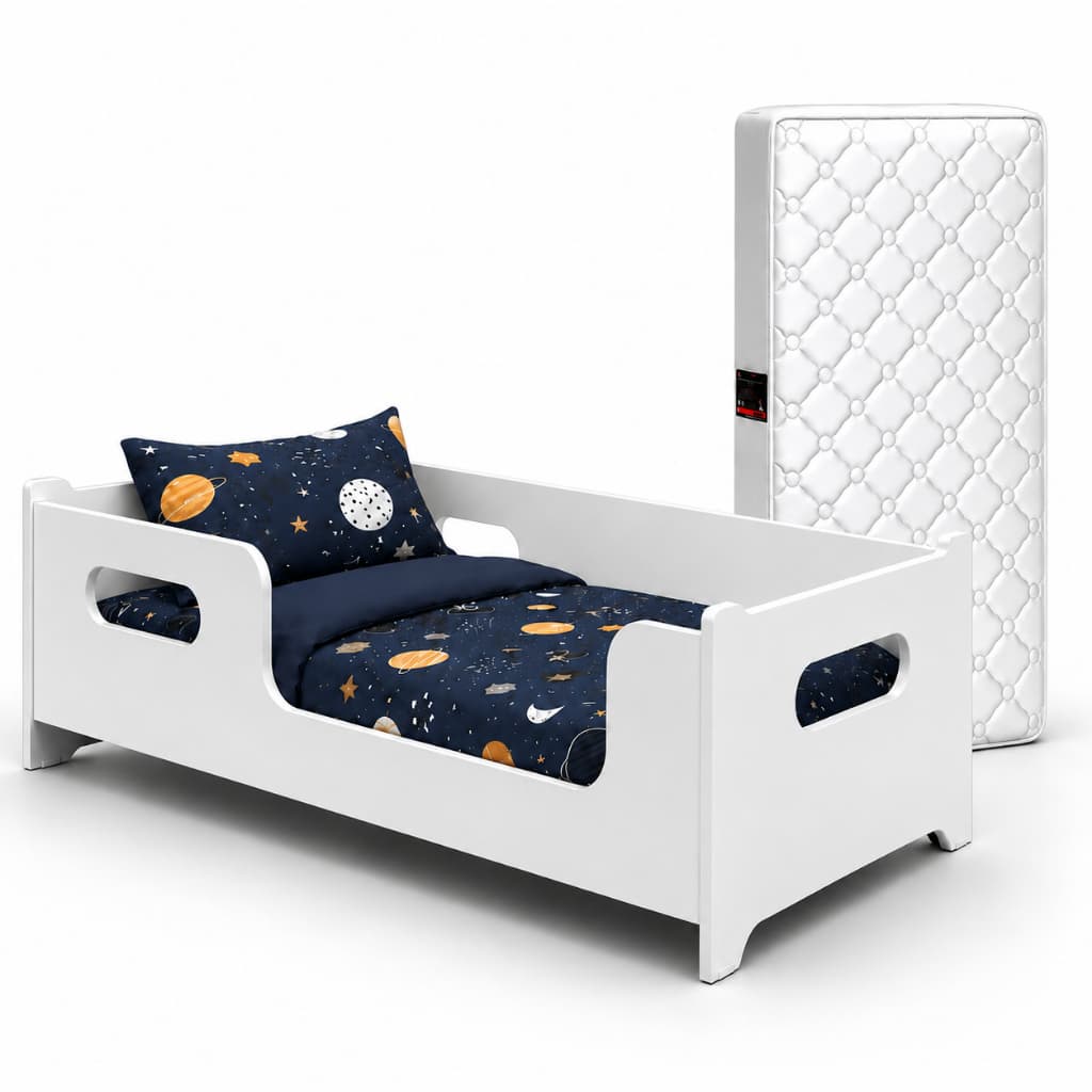 Cama Encanto Com Colchão Incluso Montessoriana Branca Menino Menina MDF Grade De Proteção Segurança Quarto Da Criança