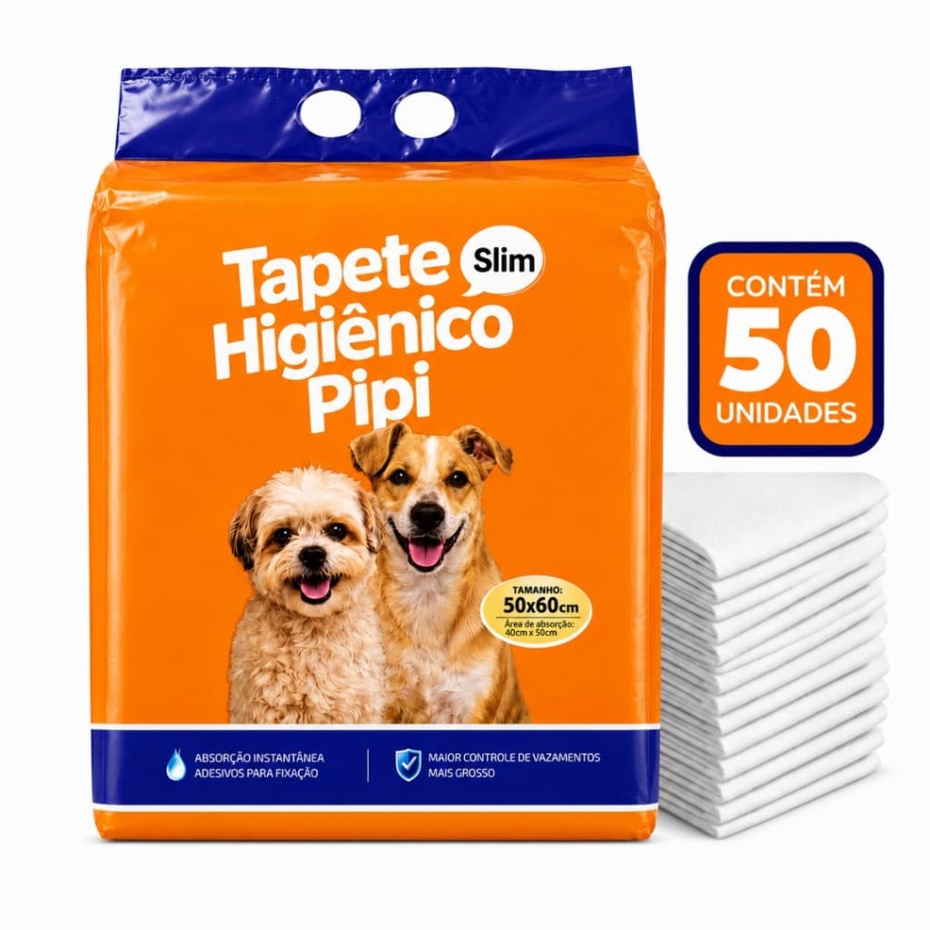 Tapete Higiênico Descartável Para Cachorro 50 Unidades 50x60cm Absorvente Adesivo Antivazamento