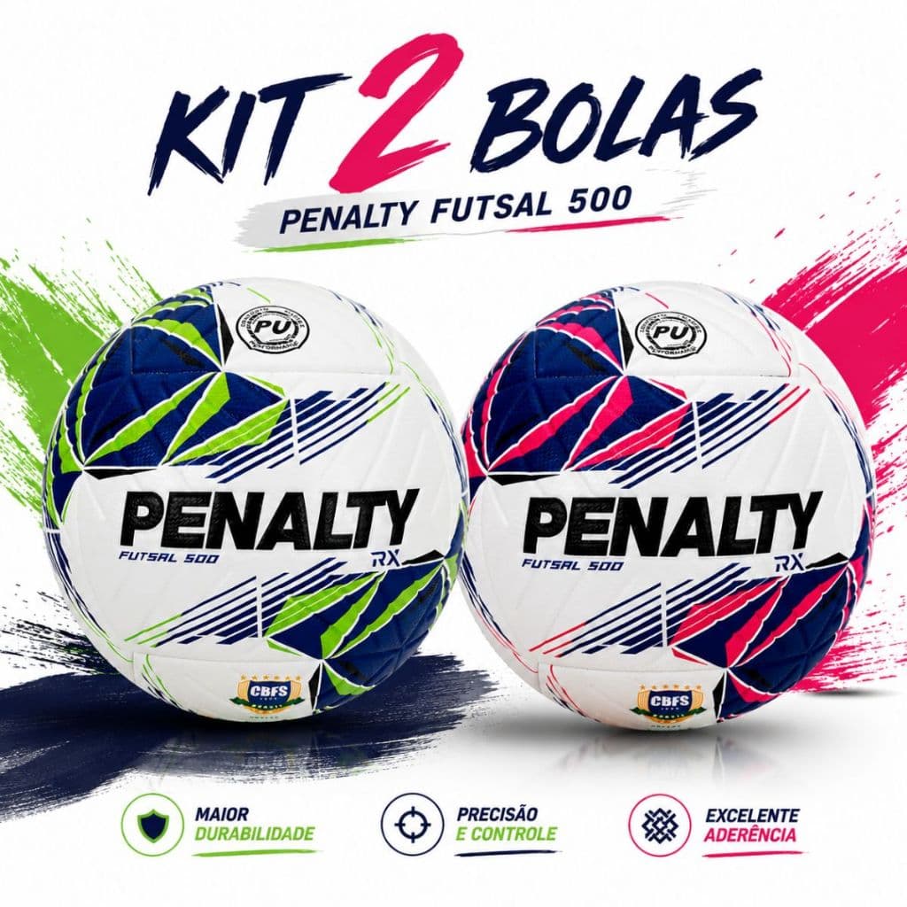 Kit 1 Bola Futsal XXVI 500 Azul/Verde 1 Bola Futsal XXVI 500 Rosa/Azul
