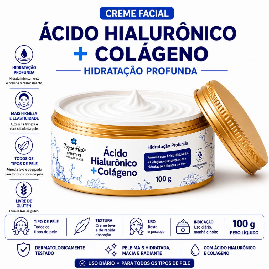 Creme Ácido Hialurônico + Colágeno Hidratante Facial 100g