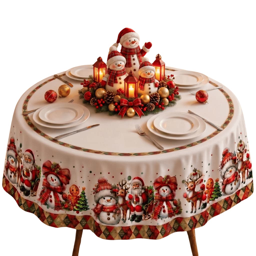Toalha de Mesa Redonda Natalina 4 Lugares 1,50m Premium (Mesa de Jantar, Ceia, Decoração Natalina)