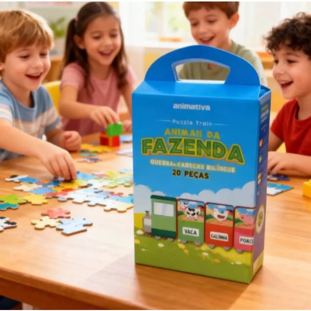 Quebra Cabeça Educativo Animais Fazenda Bilingue 20 Pecas Infantill Desenvolvimento Cognitivo