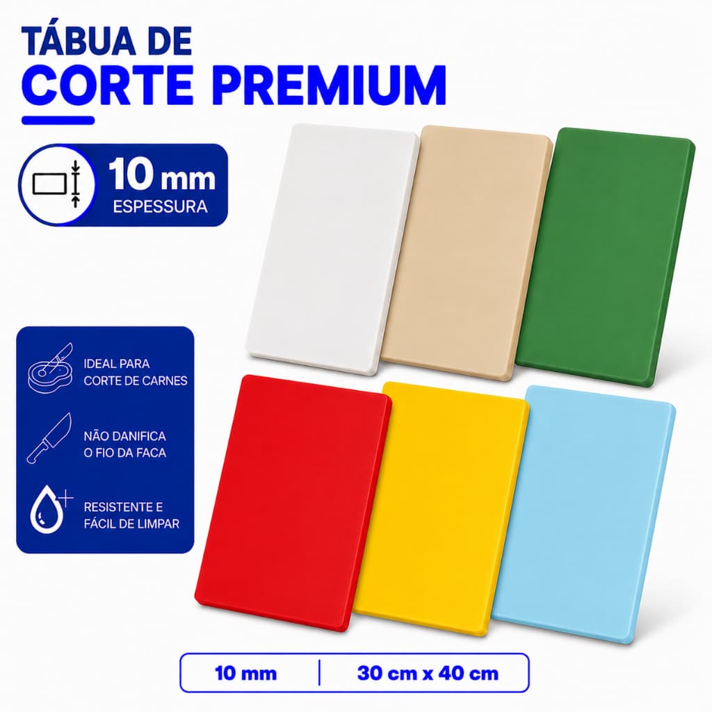 Tábua Higiênica De Corte Polietileno Cores Variadas Pra Carne Legumes Frutas Sem Cheiro 10mm x 30cm x 40cm