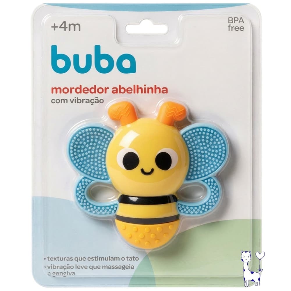 Mordedor Abelhinha com Vibração Buba Bebê +4M Massageia Gengiva Silicone BPA Free