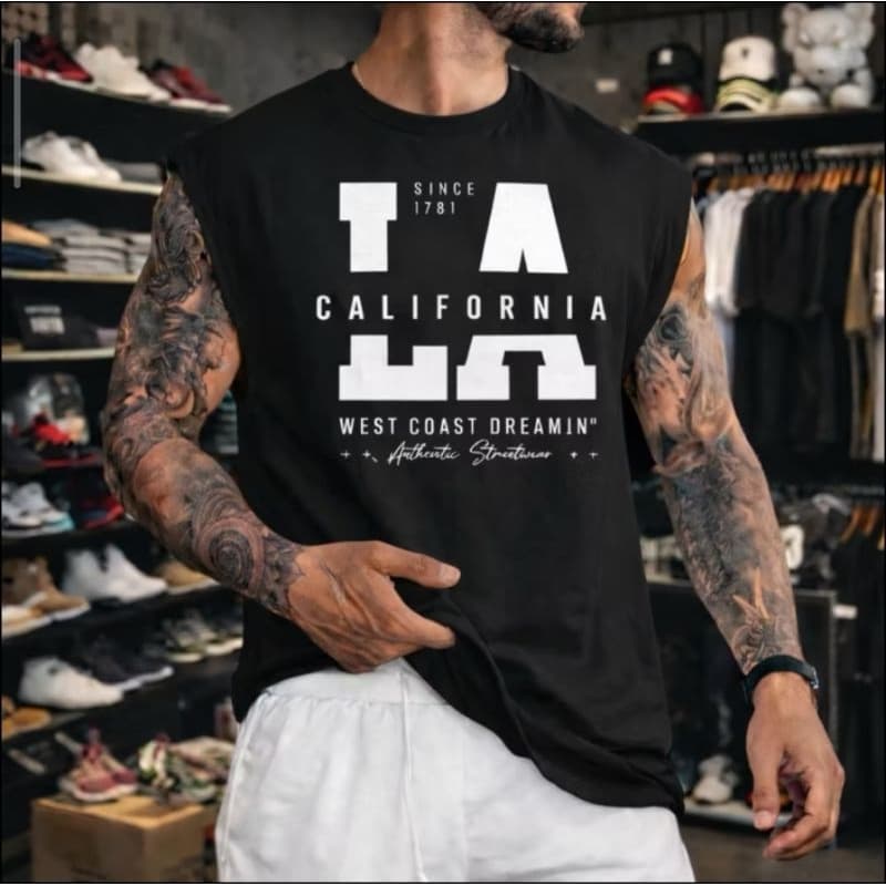 Regata Masculina Algodão Camiseta Regata Oversized LA California Várias Cores Caimento Perfeito