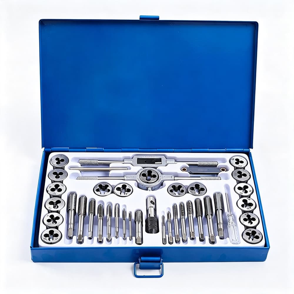 Kit Macho e Matriz 40 Peças M3-M12 Profissional Aço Tungstênio Rosqueador Manual com Caixa Metálica