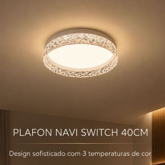 Luminária Plafon Sobrepor LED Integrado Grande Redondo Cristal 3 tons luz 3000k 4000k 6000k