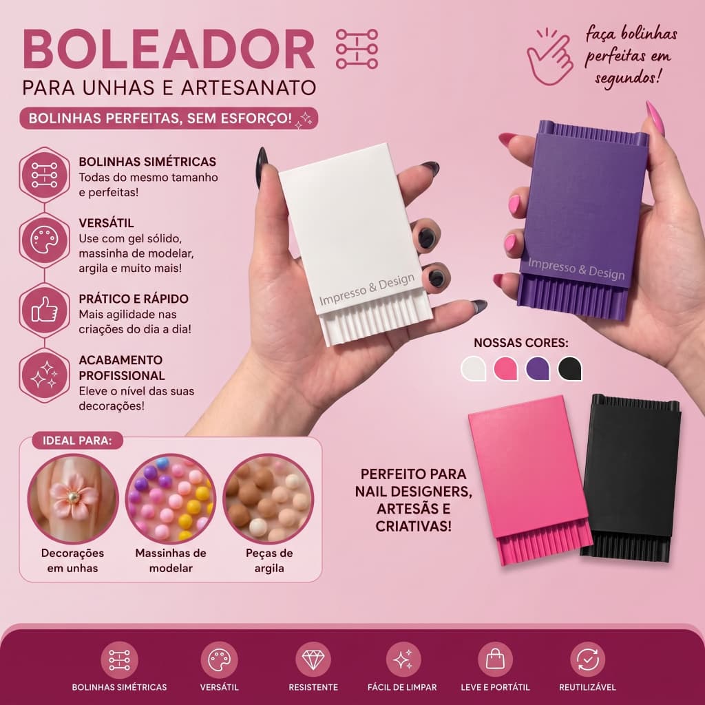 Placa Boleadora para Unhas Nail Art Molde Formador de Bolinhas Gel Sólido 2mm a 4mm Nail Designer ou artesanato
