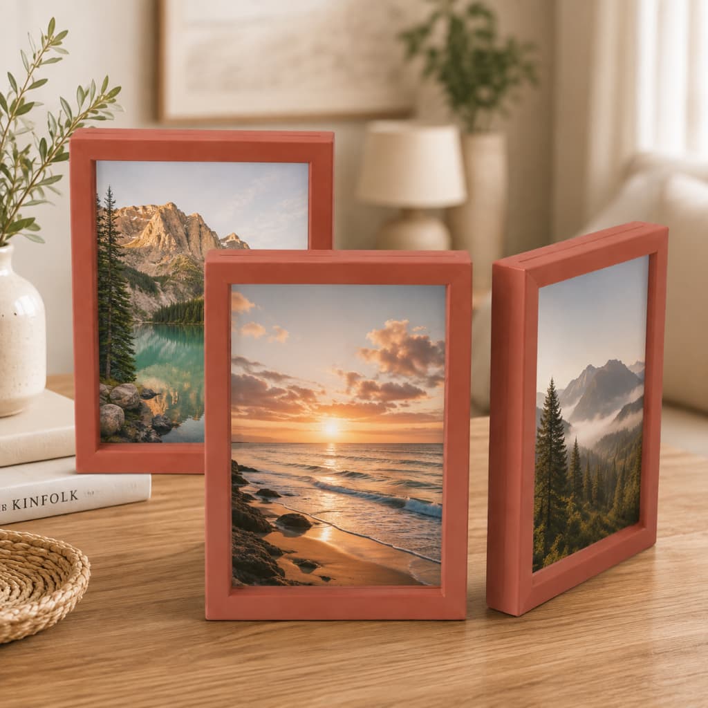 Kit 3 Porta Retratos MDF Rosê Foto 10x15 e 13x18 para Mesa e Decoração