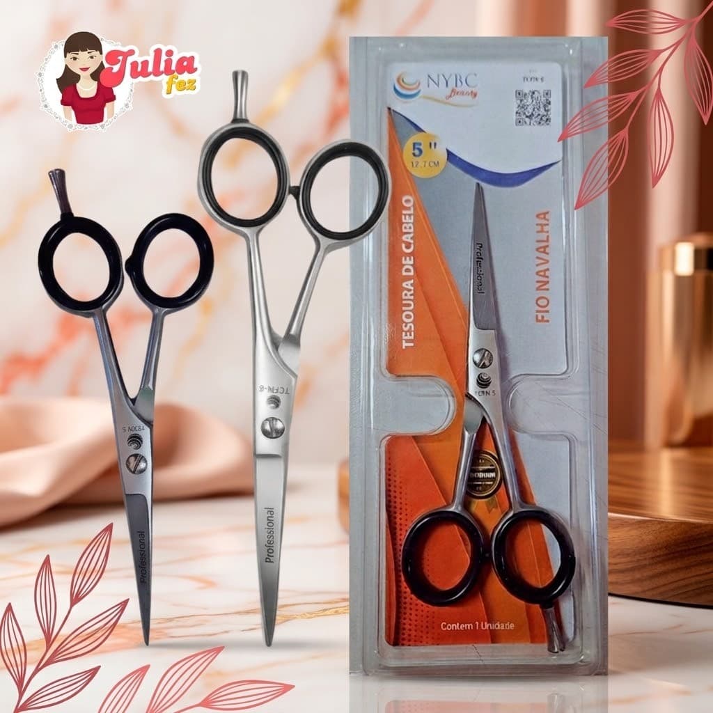 Tesoura Para Corte de Cabelo Fio Navalha NYBC Beauty Aço Inox 5" / 6" Profissional