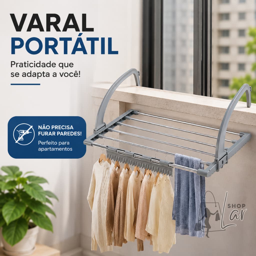 Varal Portátil Para Apartamento Secador De Roupas Prático e Retrátil Para Janela e Parede
