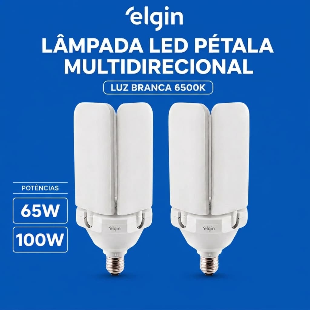 Kit 2 Lâmpadas Led Pétala Multidirecional 65W 100W Branco frio Bivolt Elgin