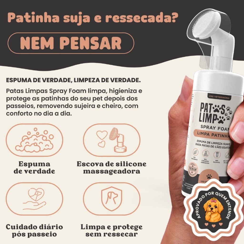 Limpa Patinhas e Bigodes Higienizador Cães E Gatos Antiodor Banho e Tosa Limpeza Rápida 150 ml