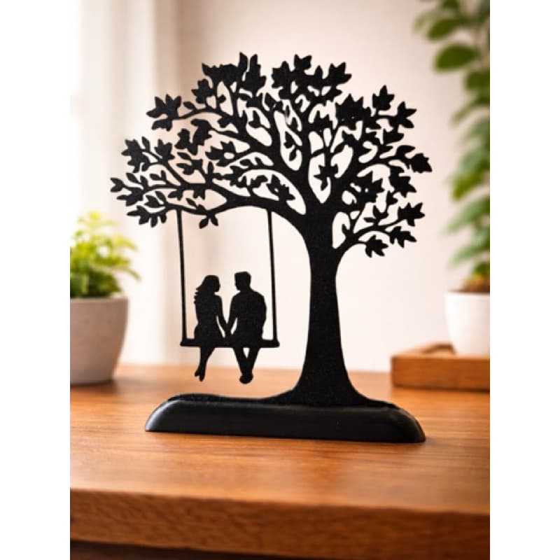 Enfeite Decorativo Casal no Balanco Arvore da Vida Silhueta Preta Escultura Mesa Quarto Presente Namorados Casamento